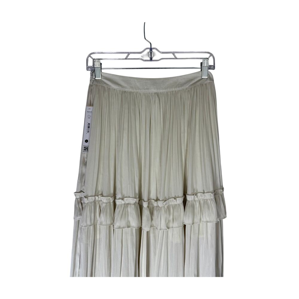 NWT Aqua Cream Ivory A-line Silky Satin Side Zipper Ruffled Maxi Skirt Size S - Picture 5 of 9